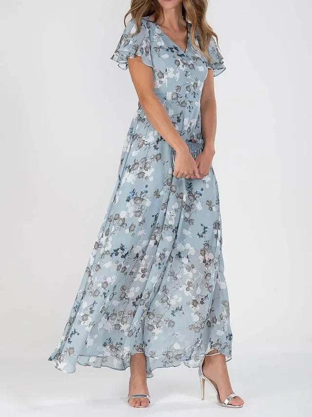 Daisy | Verziertes langes Blumenkleid mit Rüschen