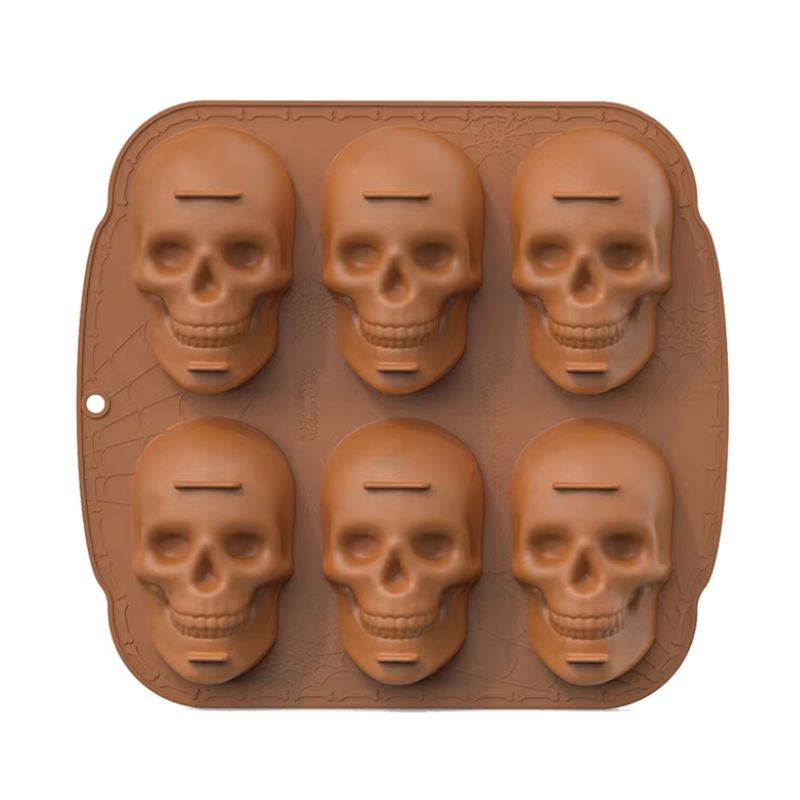 3D-Totenkopf-Kuchenform Silikonform, 6 Hohlräume, Schwarz