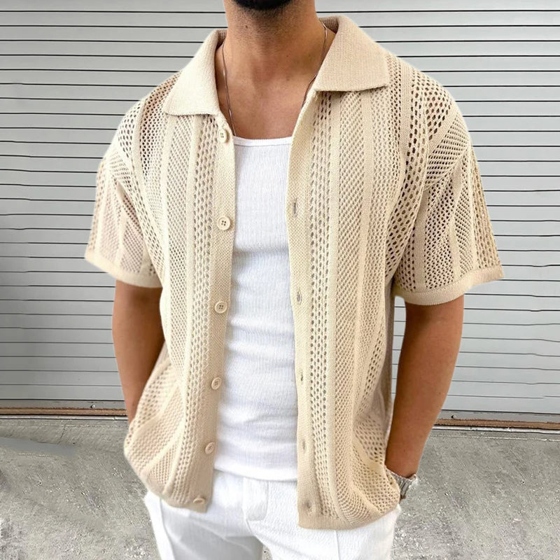 Hollow knit men's short-sleeved shirt