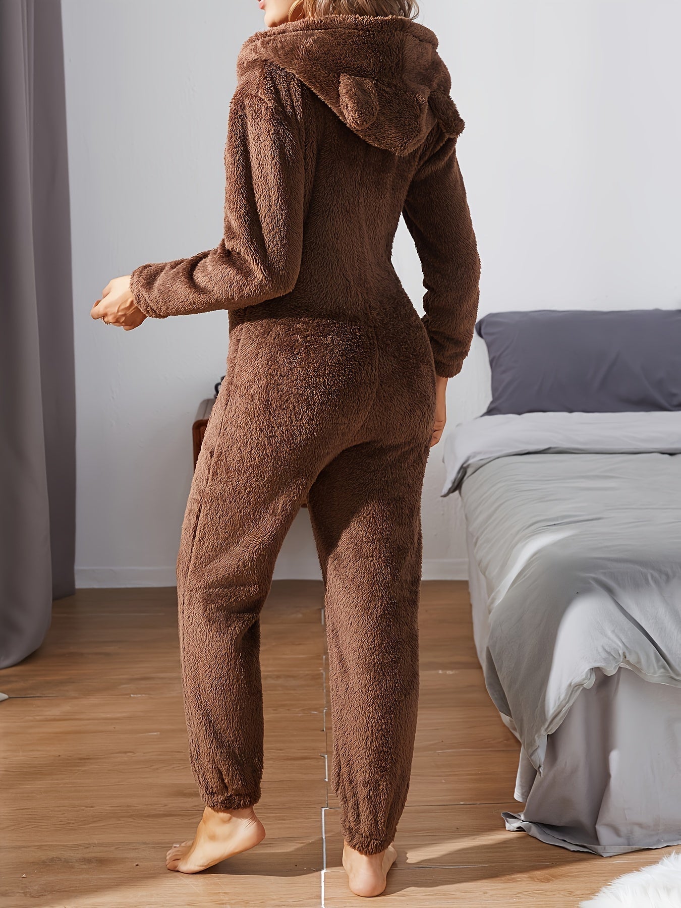 Rylee - Stilvoller Lässiger Winter Brauner Kapuzen-Jumpsuit für Damen