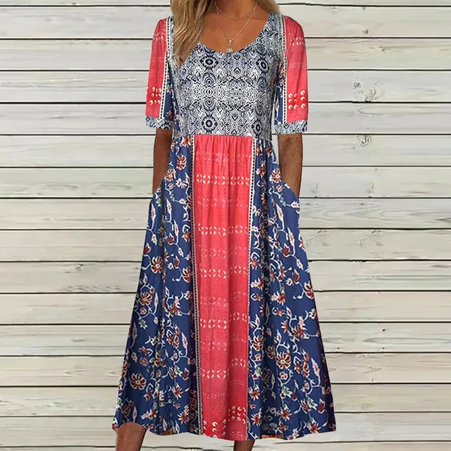 Nele - Bohemian Print Kleid mit Rundhalsausschnitt