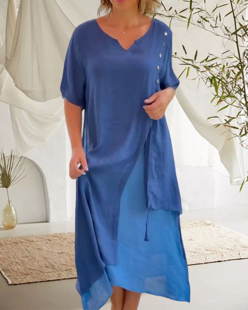 Jutta - Asymmetrisches kurzärmeliges Kleid