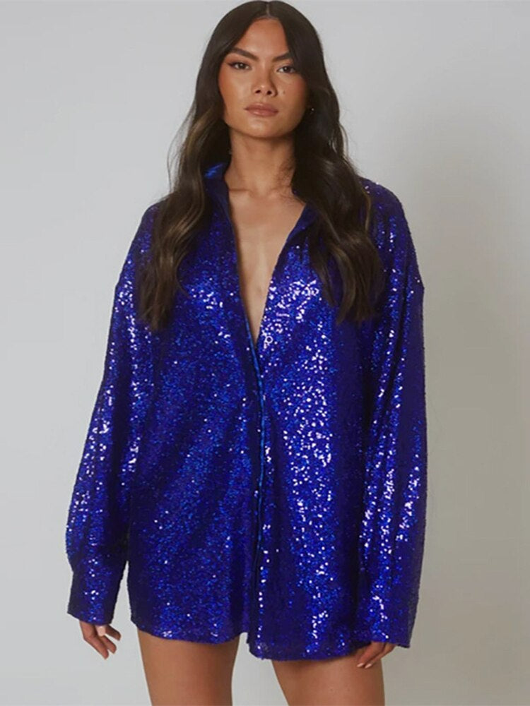 Übergroße Glitzerbluse für Frauen