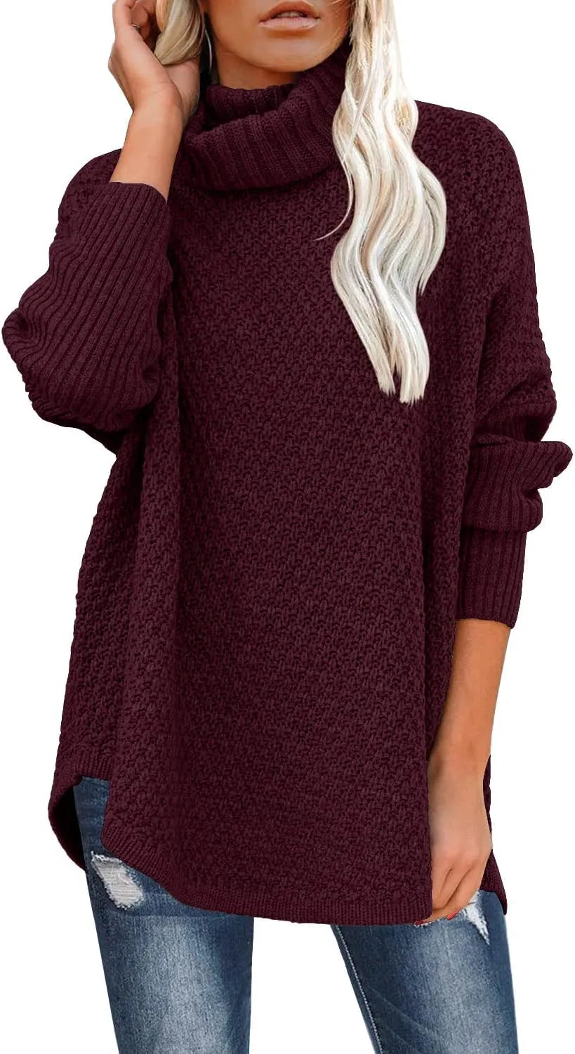 Frauen Plus Größe Rollkragen Langarm lässig Pullover gestrickt Tunika Pullover