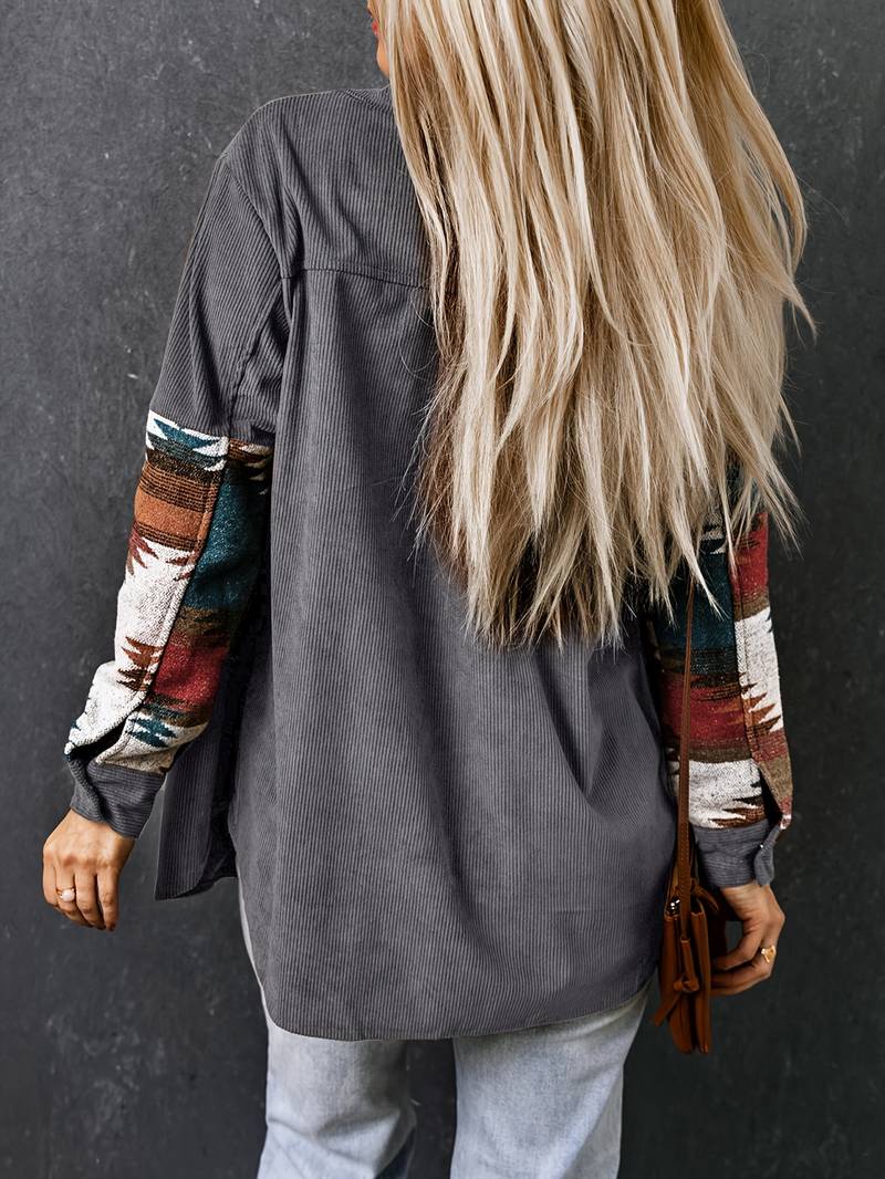 An | Kordjacke mit Aztekenmuster