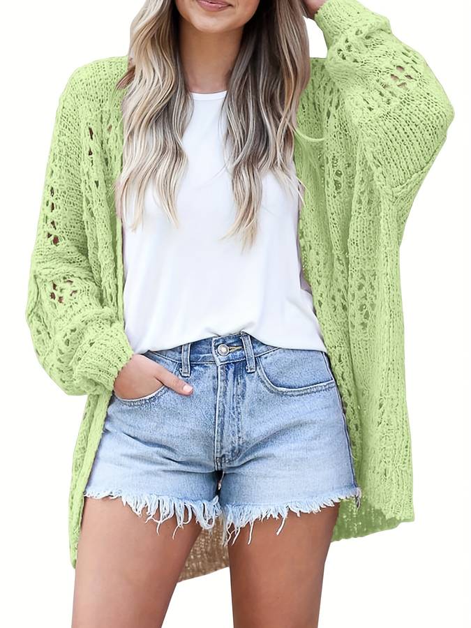 Gehäkelte lange Strickjacke im Boho-Stil