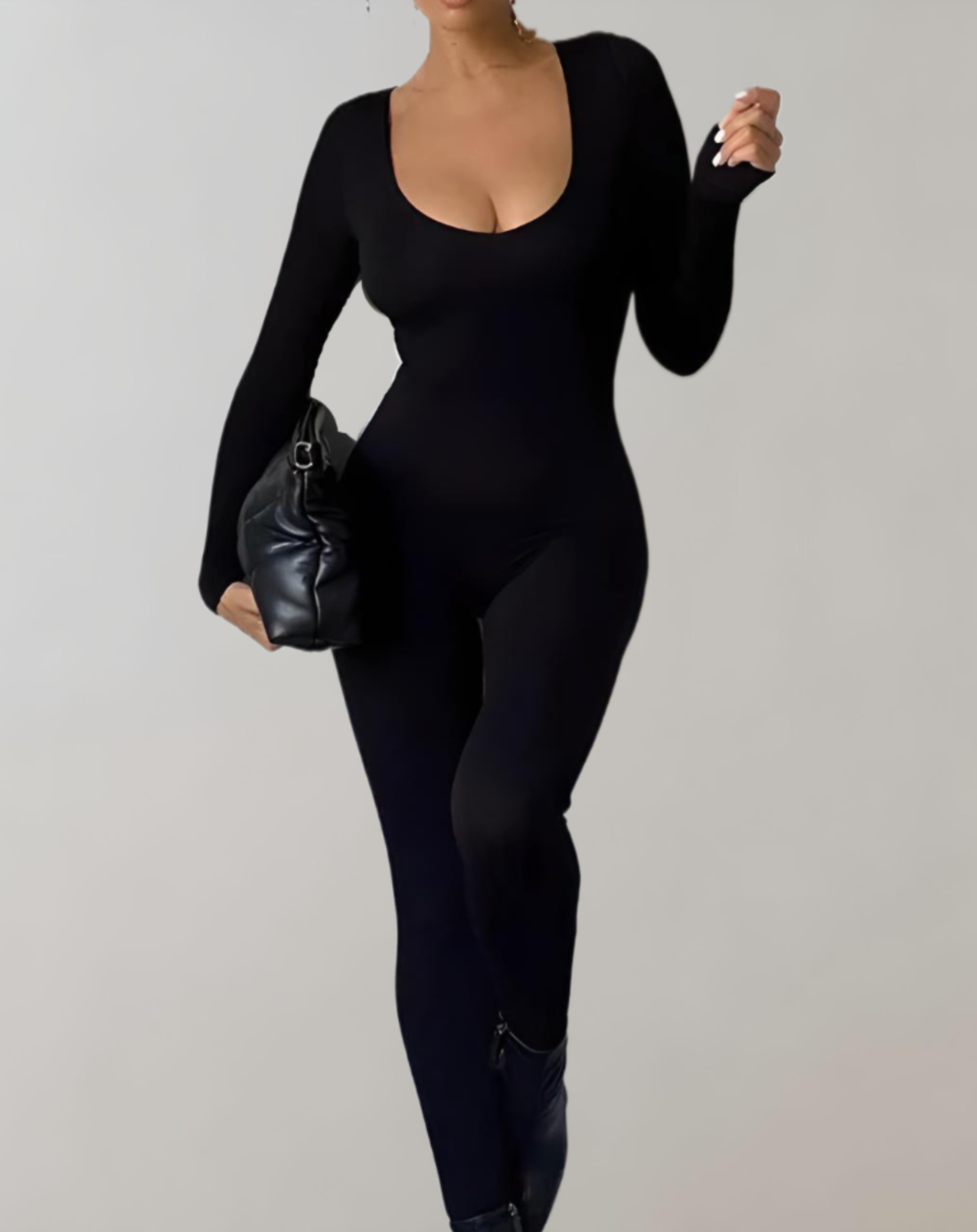 Olivia | Bodycon-Jumpsuit mit Bootsausschnitt und langen Ärmeln