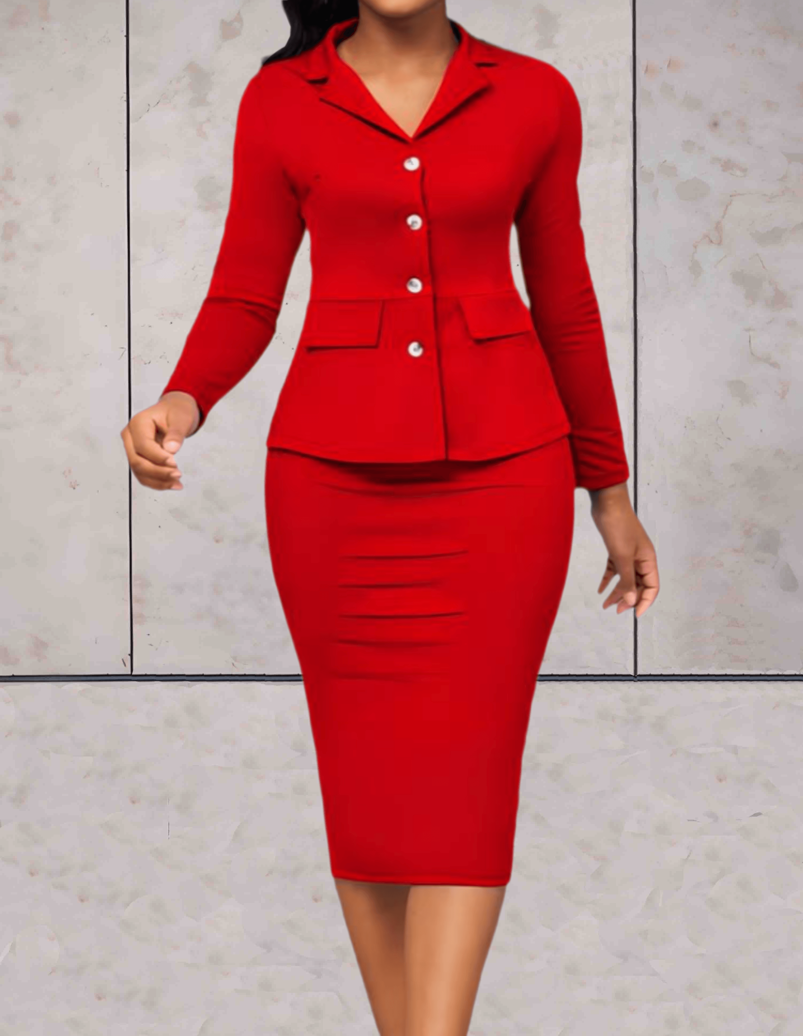 Gwen | 2-teiliges Set Weihnachten roter Bodycon und passender Blazer und langes Rockkleid