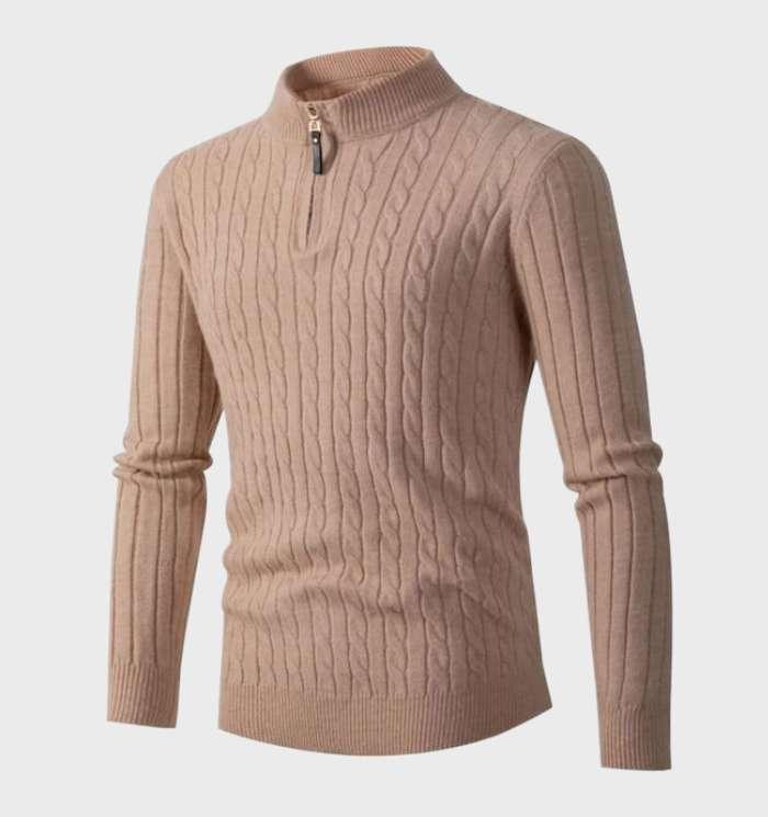 Liam | Schlichter, schmal geschnittener Strickpullover mit Stehkragen und Reißverschluss