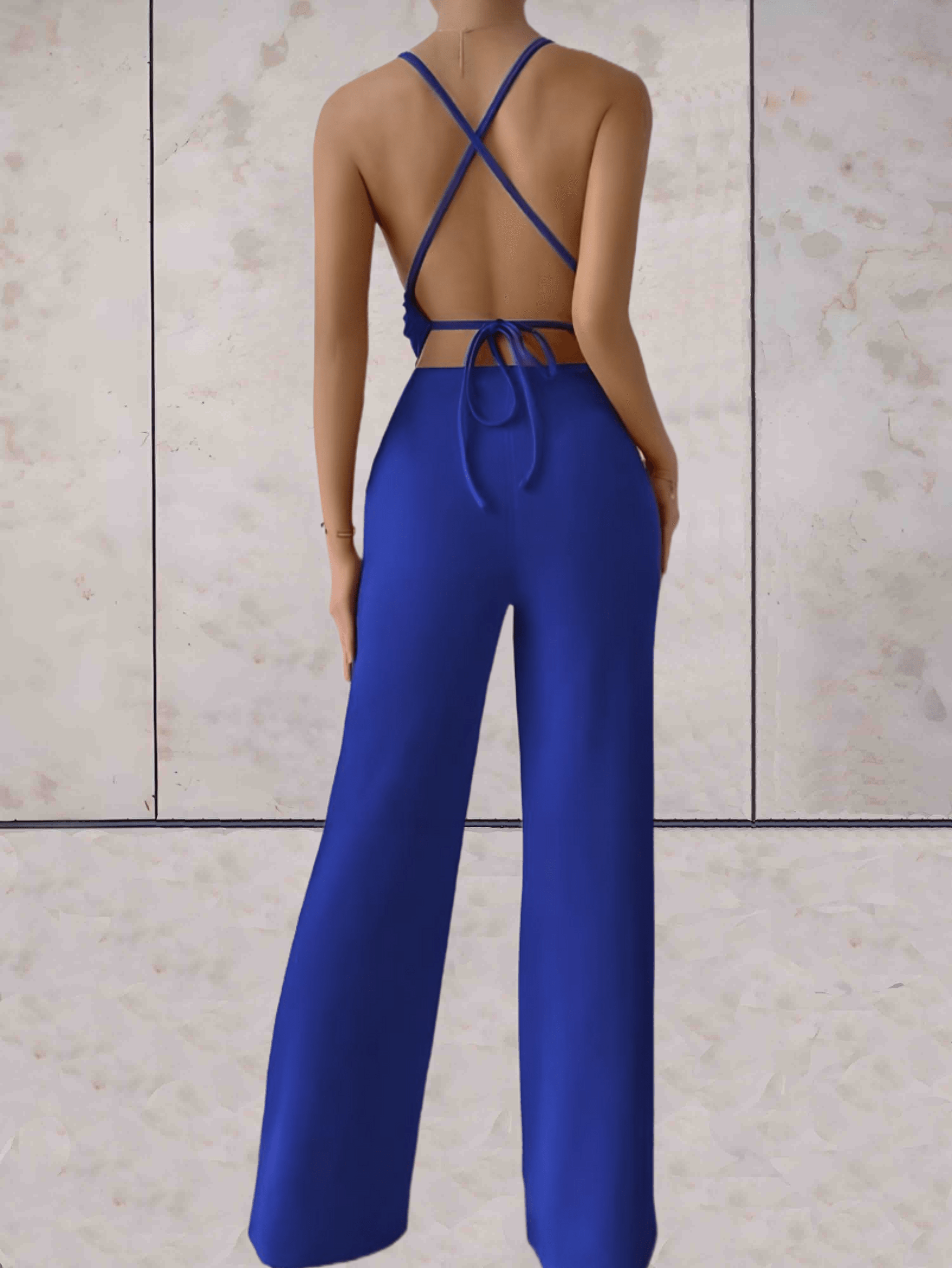 Brianna | Schicker Jumpsuit mit tiefem V-Ausschnitt, ärmellos, rückenfrei und weitem Bein