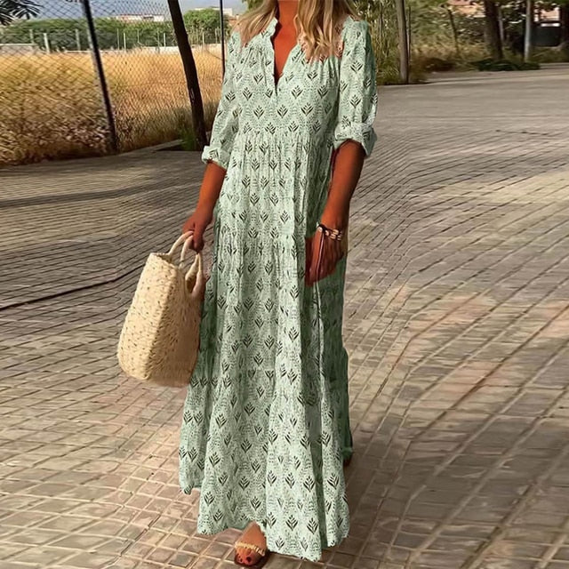 ALEXIS - Lässiges langärmeliges Kleid mit V-Ausschnitt