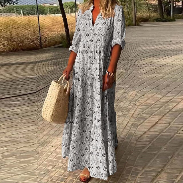 ALEXIS - Lässiges langärmeliges Kleid mit V-Ausschnitt