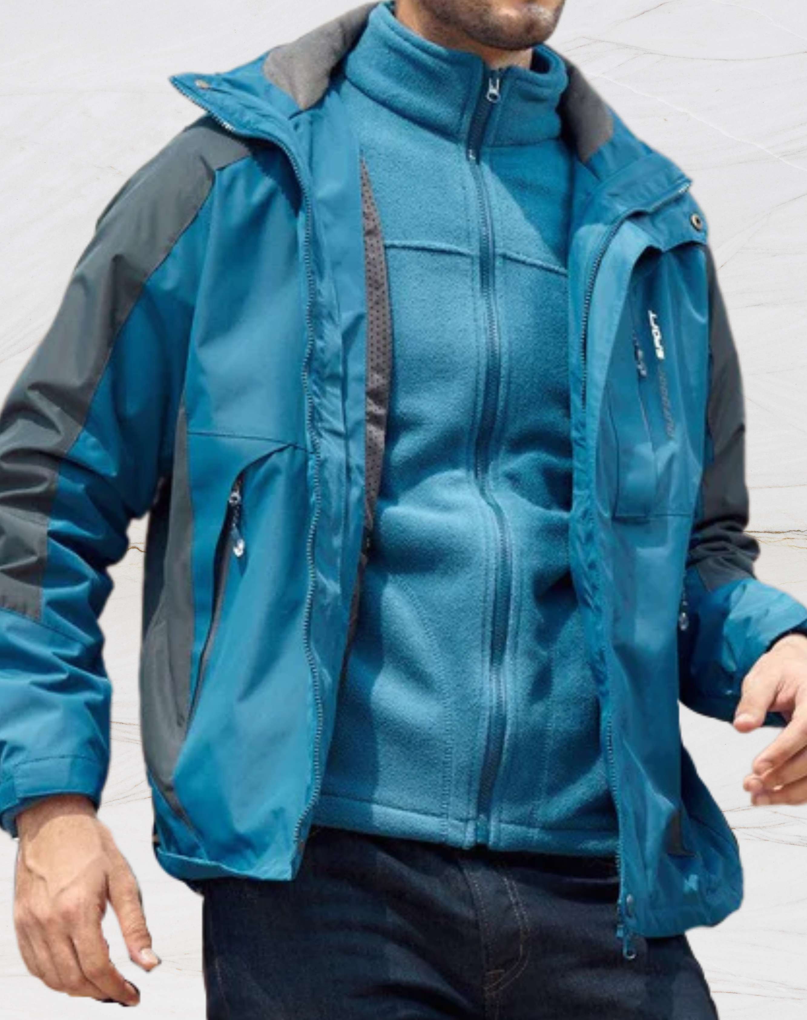 Douglus | Wind- und wasserdichte Wanderjacke mit Kapuze, Taschen und doppeltem Reißverschluss und Knopfverschluss