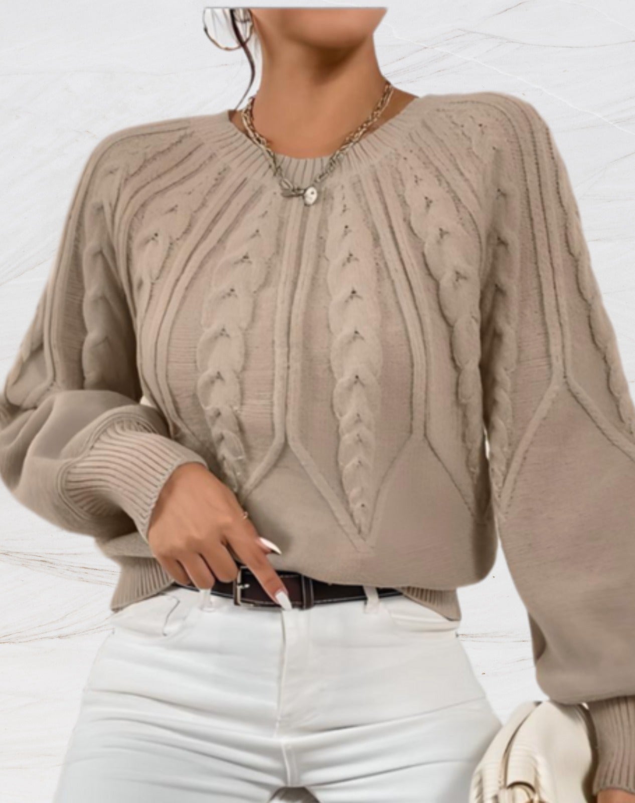 Elisabeth | Eleganter Pullover mit Rundhalsausschnitt und Pfeilstrick in beige