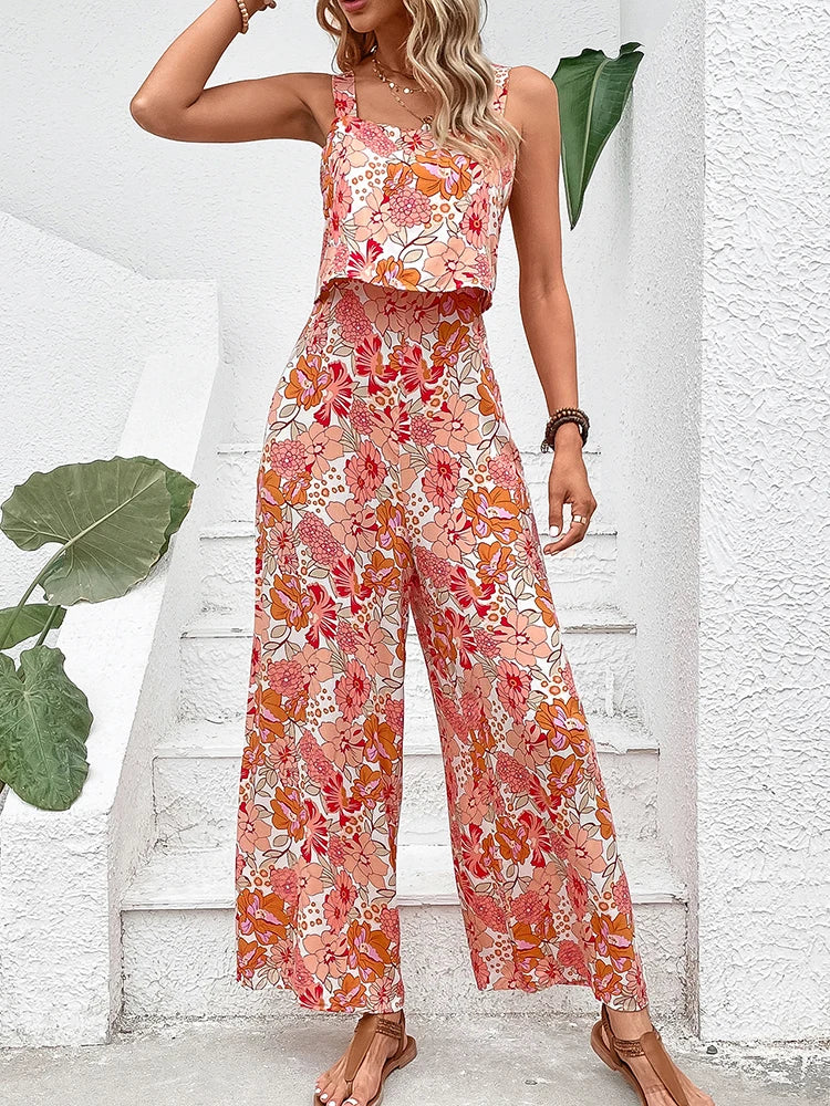 Natalie | Geblümter Jumpsuit mit weiten Beinen