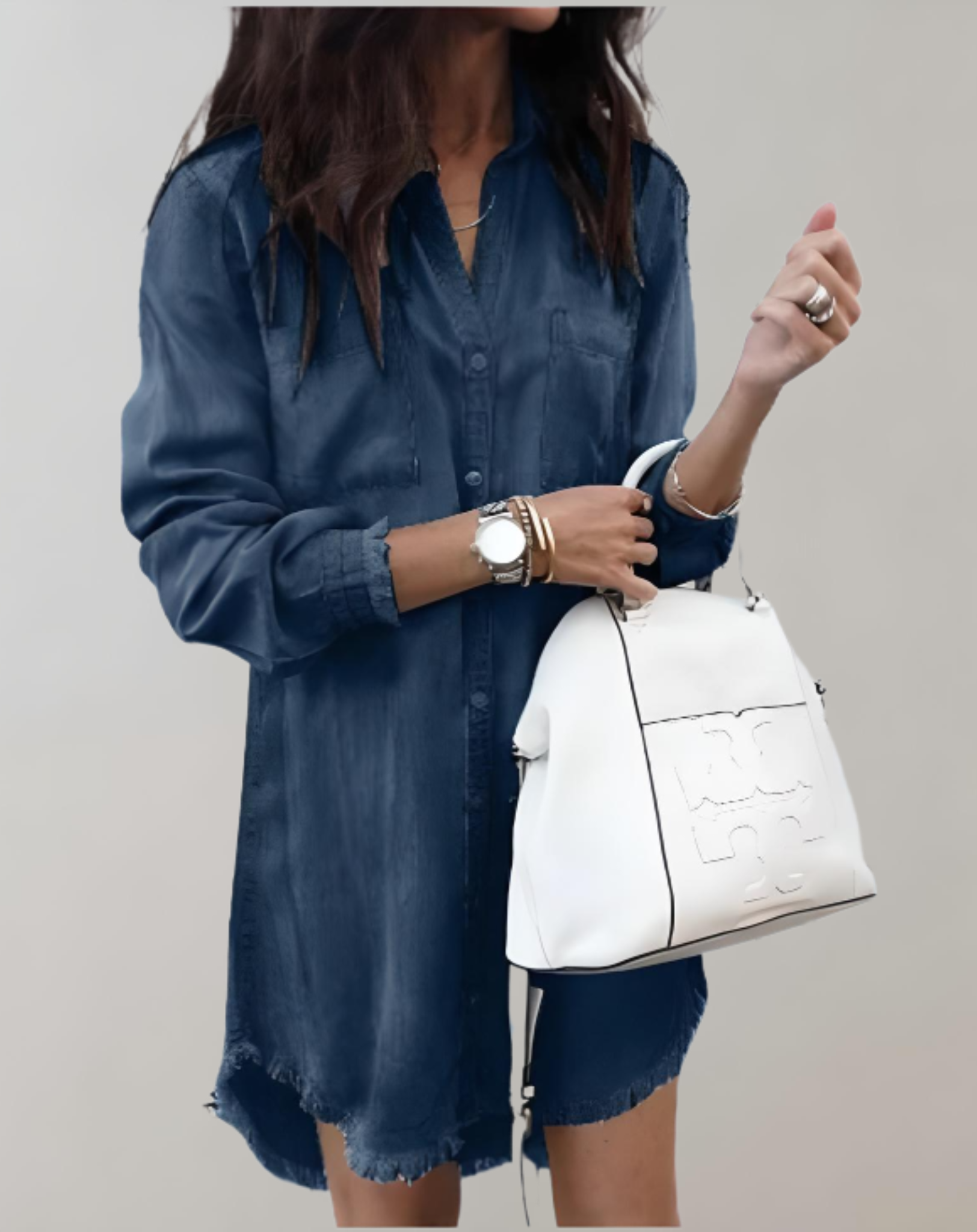 Fiona | Semi-Oversized Mini-Denim-Kleid oberhalb des Knies mit Knöpfen