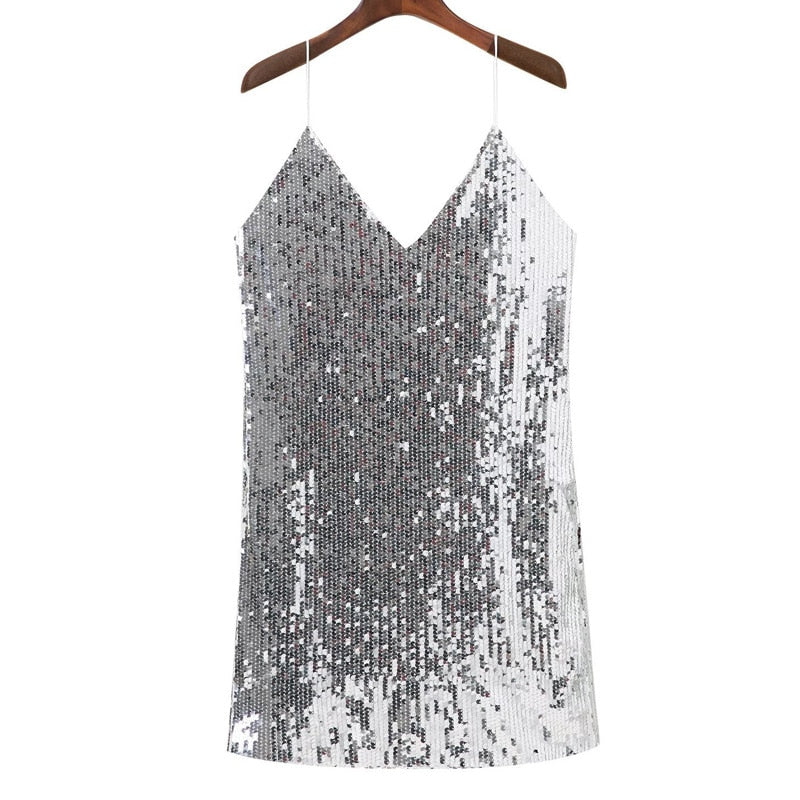 Glitter jurk met spaghettibandjes