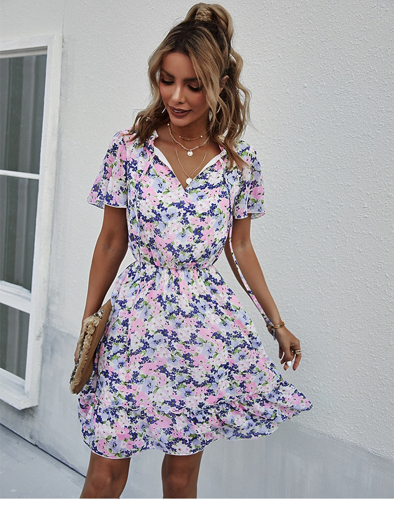 Kleid mit blau/rosa Blumendruck