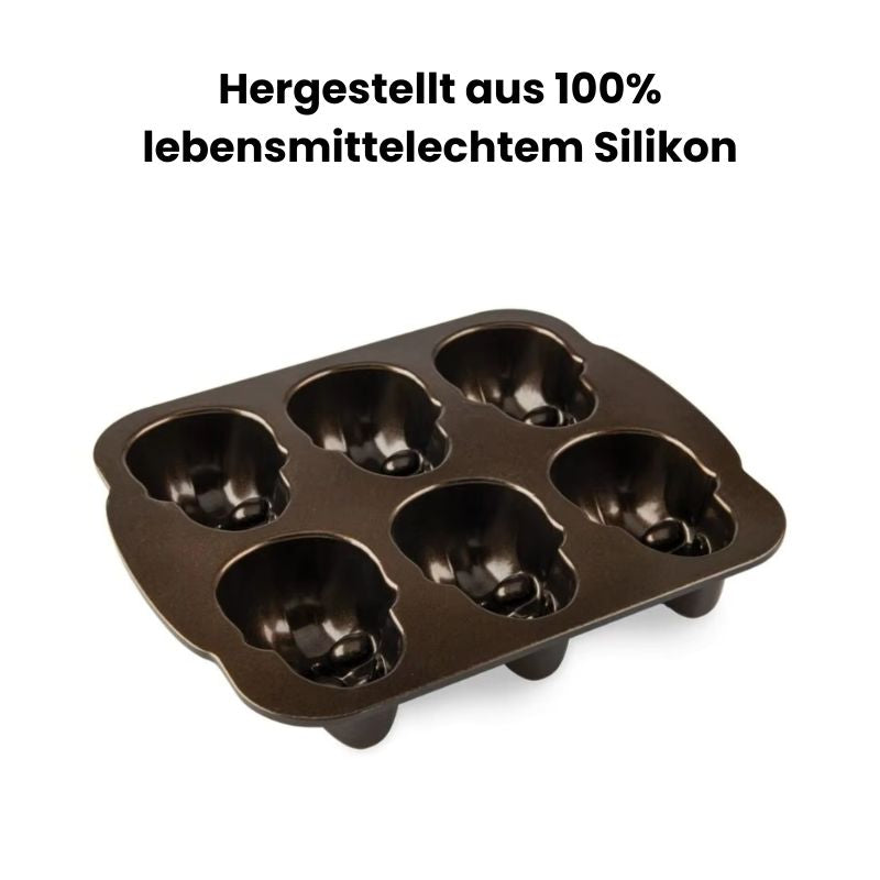 3D-Totenkopf-Kuchenform Silikonform, 6 Hohlräume, Schwarz