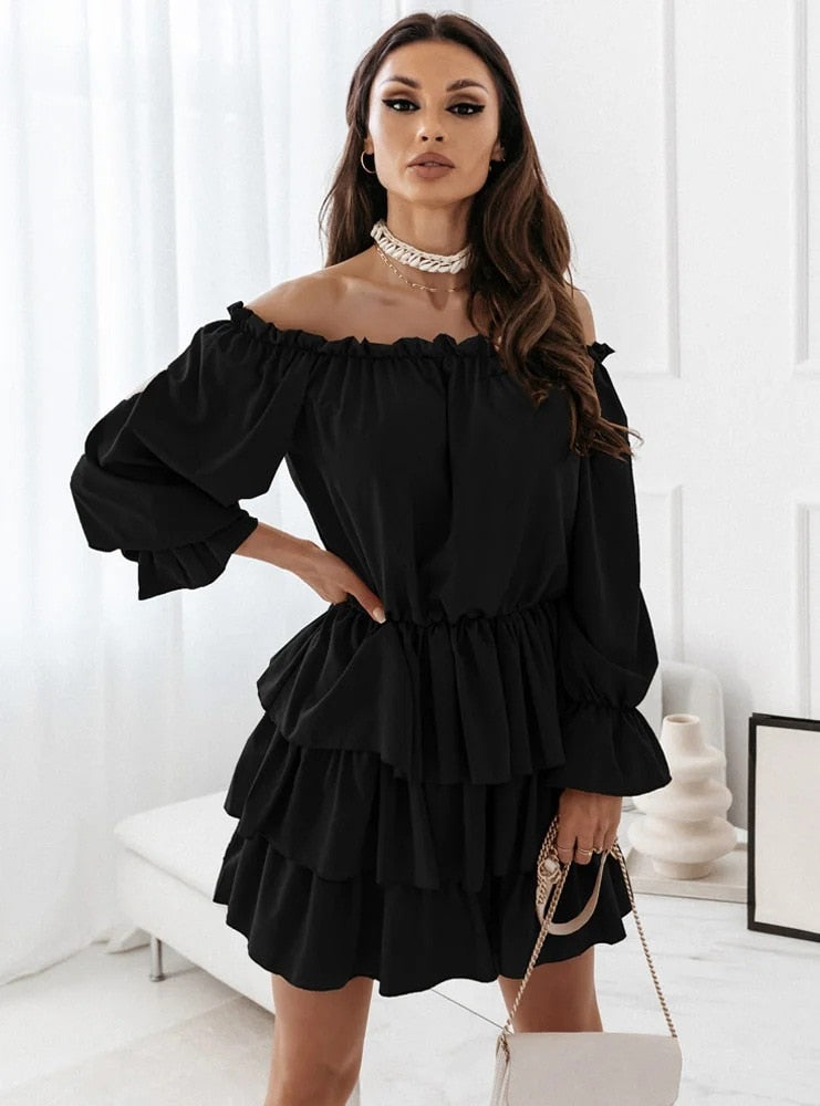 Off-shoulder Kleid mit Rüschen