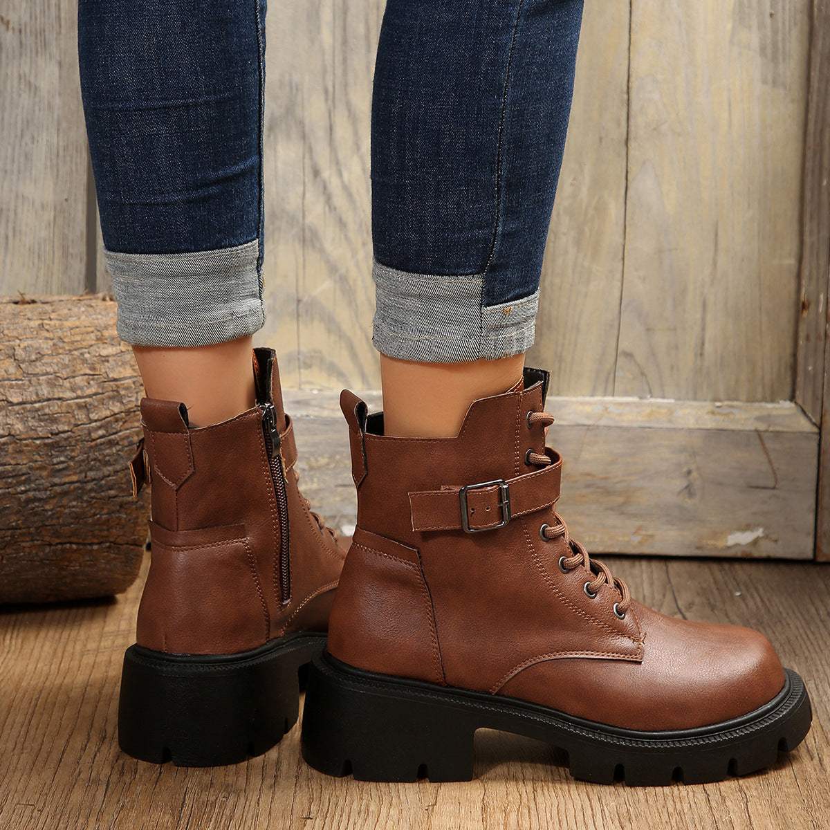 Olivia - Schicke Herbst-Mid-Calf Combat Boots mit dickem Absatz für Damen