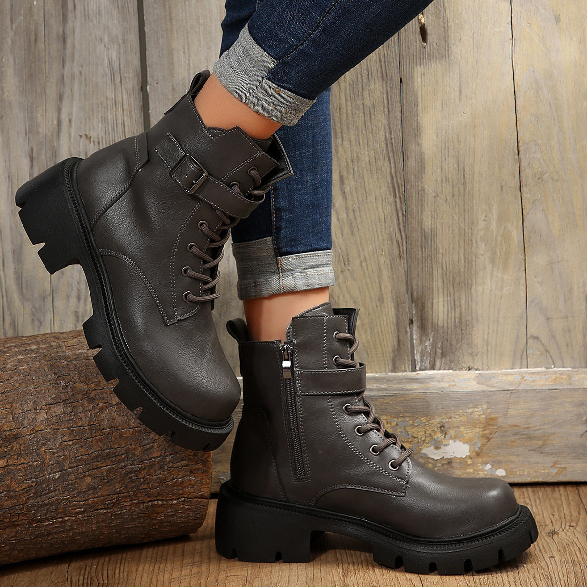 Olivia - Schicke Herbst-Mid-Calf Combat Boots mit dickem Absatz für Damen