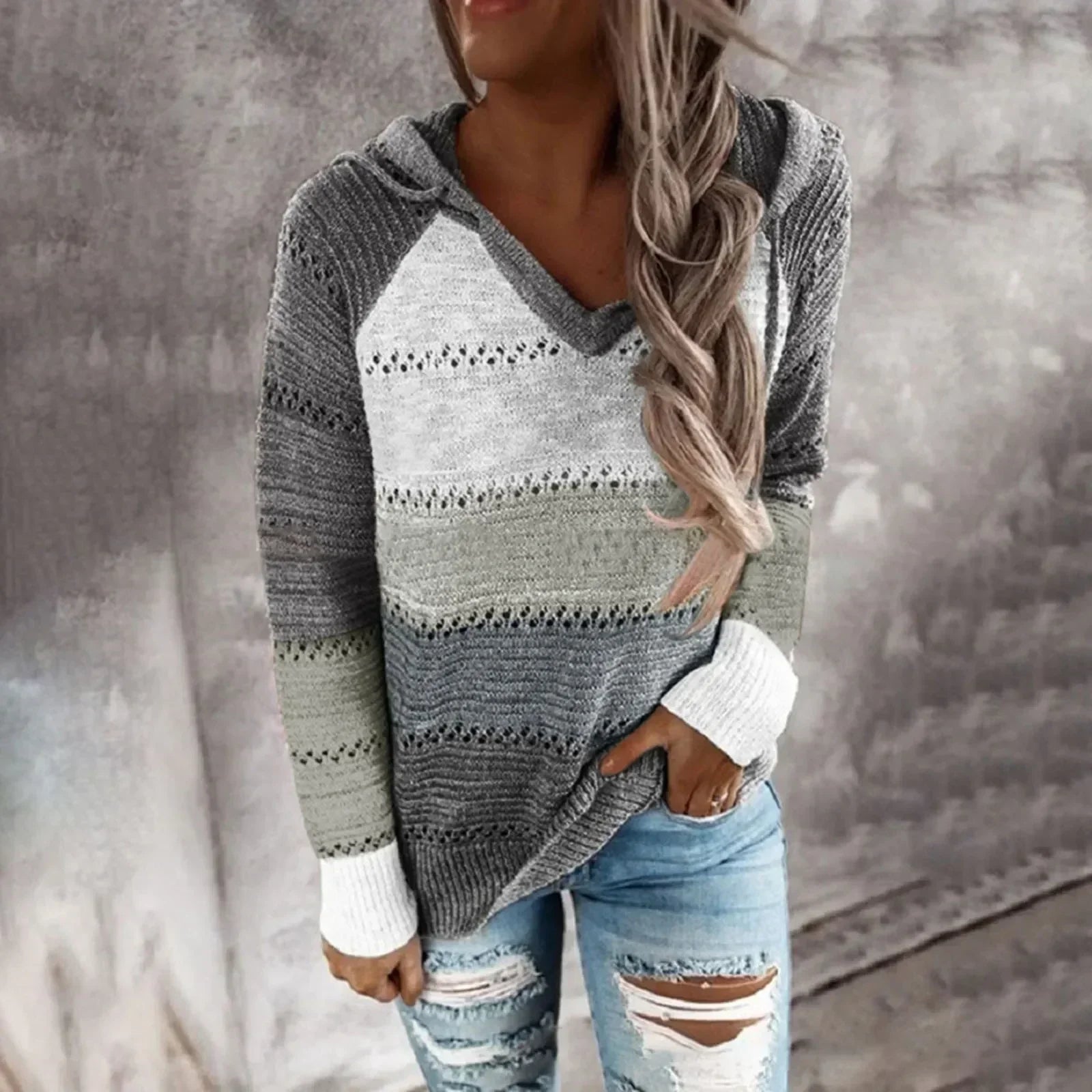 Jolene | Gestreifter Pullover mit Kapuze