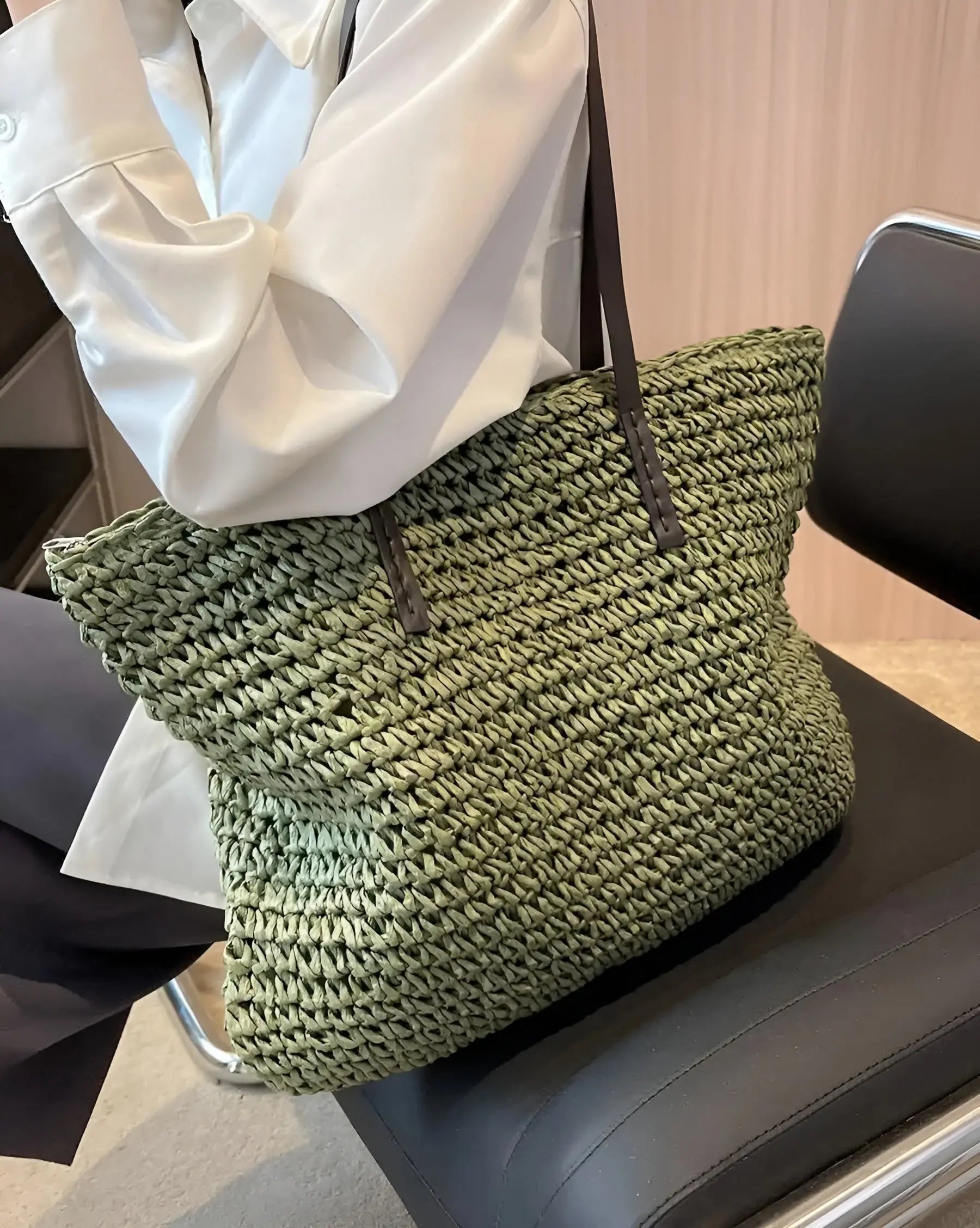 Ecochic | Stilvoller gewebter Shopper mit langen Griffen