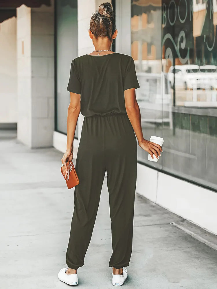 Schwarzer kurzärmeliger Jumpsuit