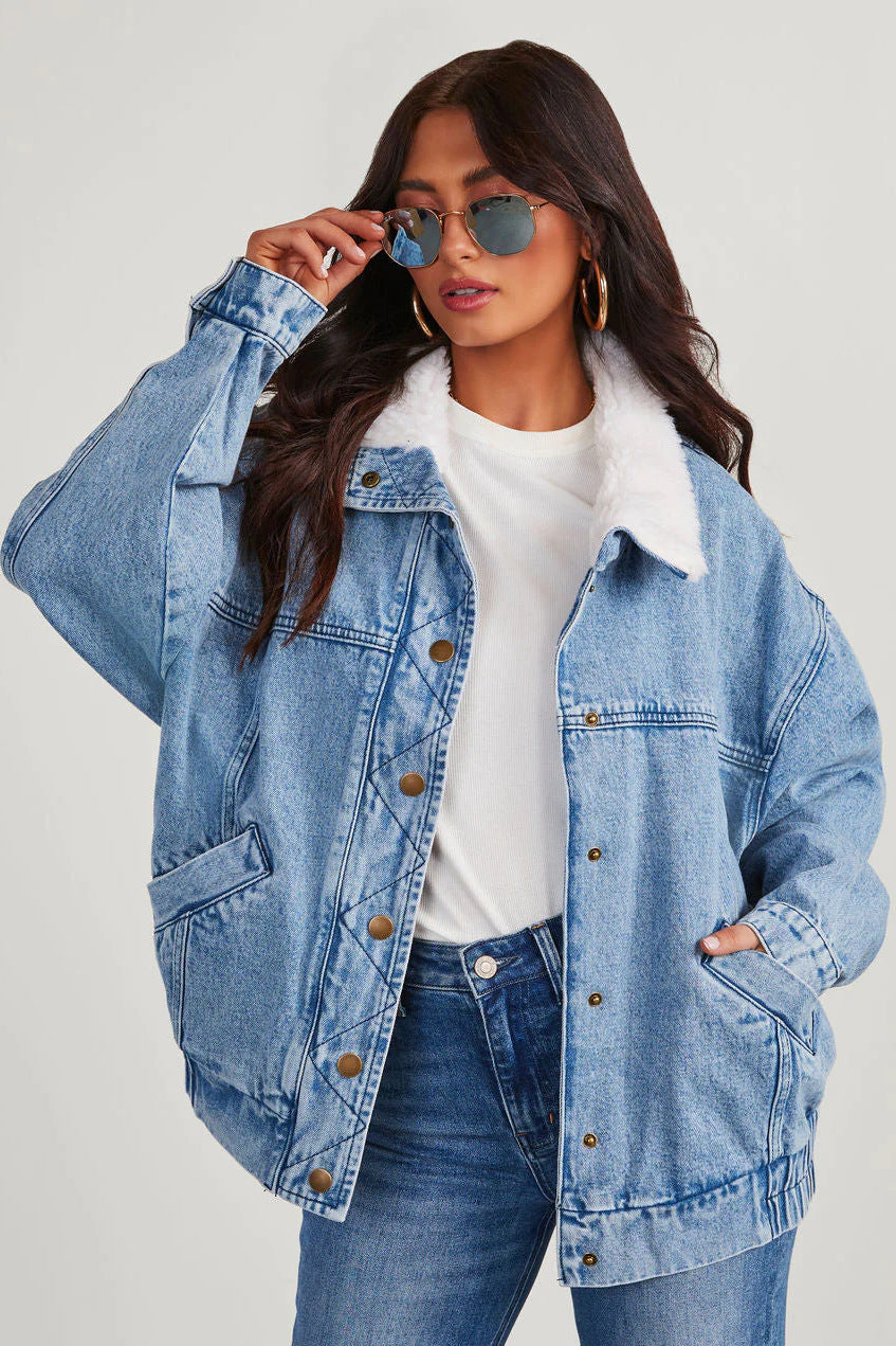 Jessike | Damen-Denimjacke mit Fleecekragen und modernem Schnitt