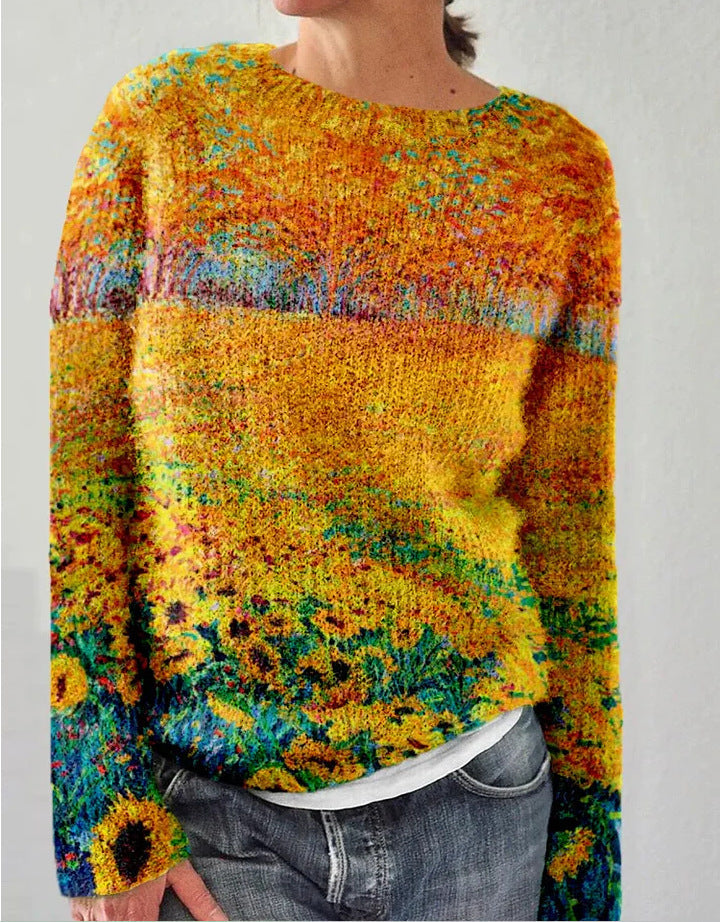 Sofia - Damen-Strickpullover mit 3D-Blumendruck