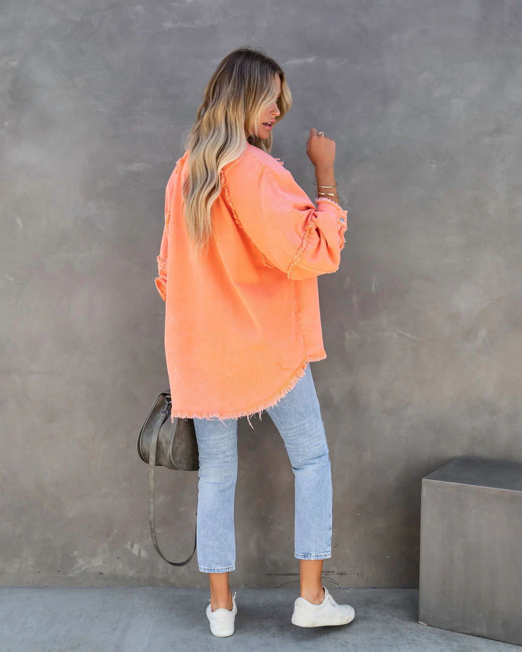 Orangefarbene Denim Jacke