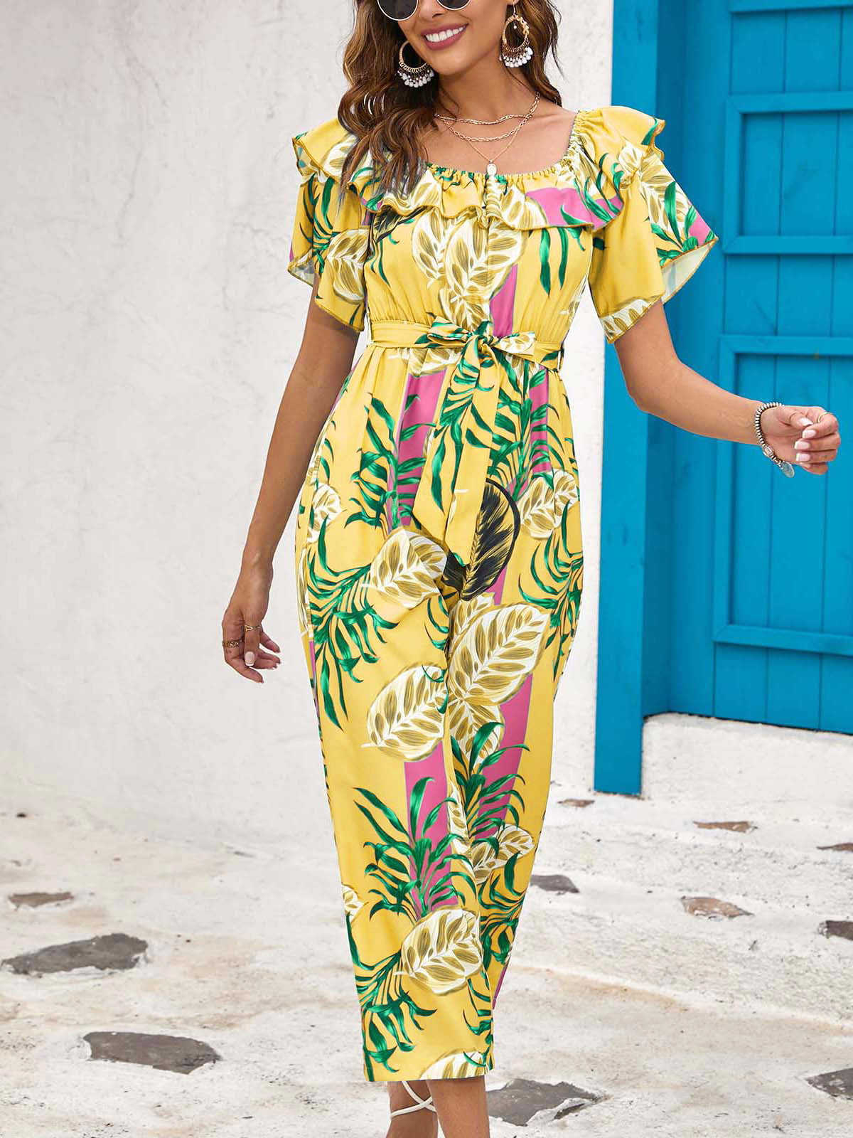 Gelber Jumpsuit mit Druck