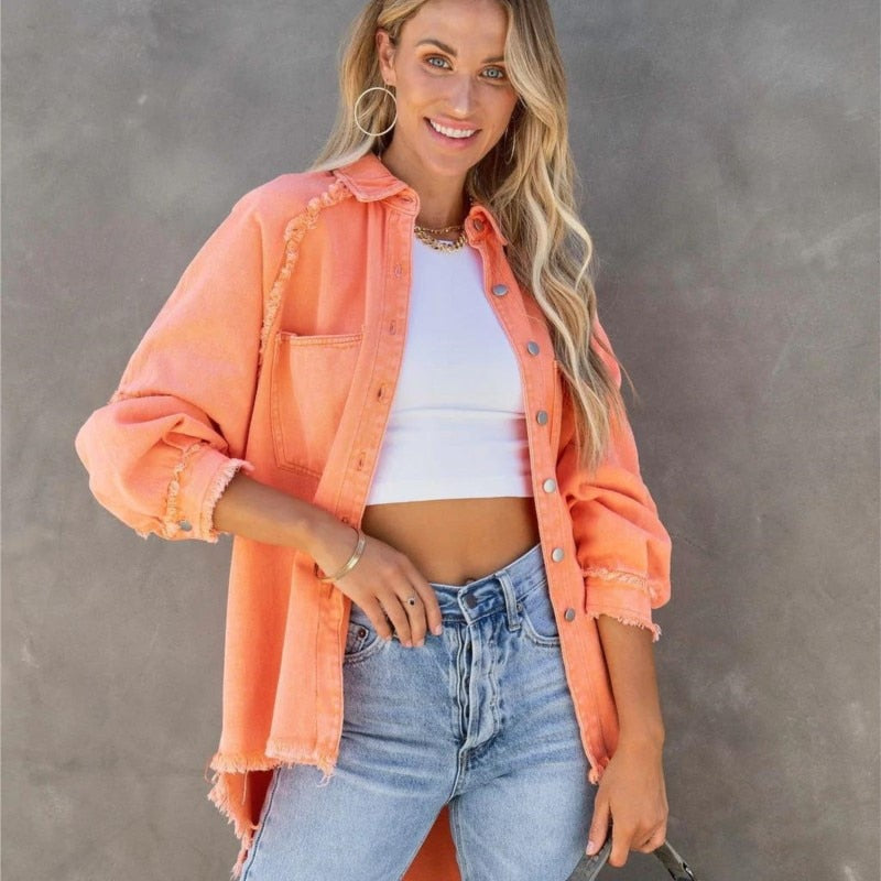 Orangefarbene Denim Jacke