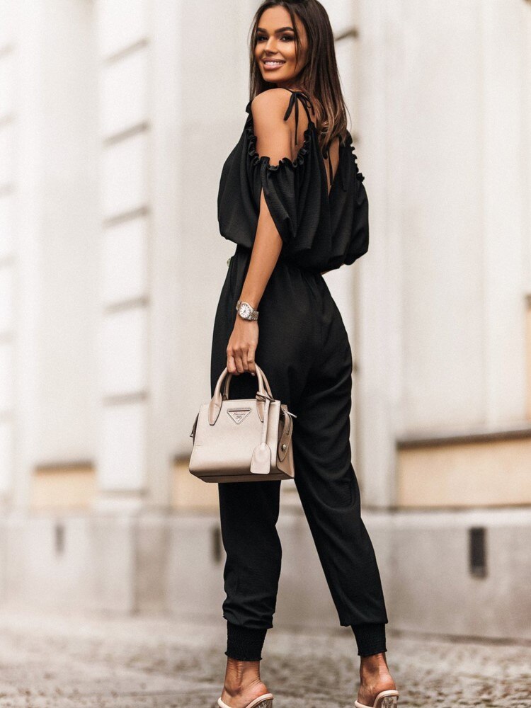 Dahlia | Eleganter schulterfreier Jumpsuit mit Taschen