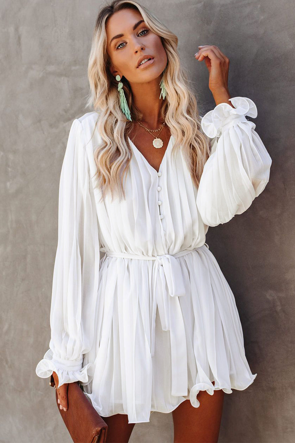 Weißer plissierter Playsuit