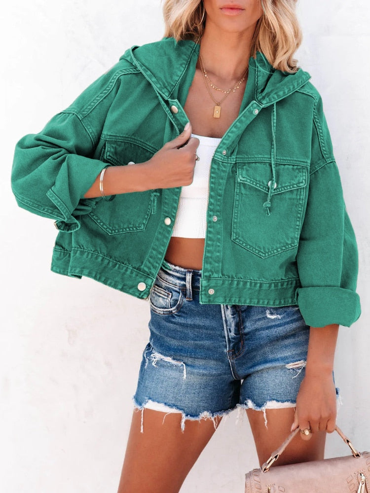 Grüne Cropped Denim Jacke