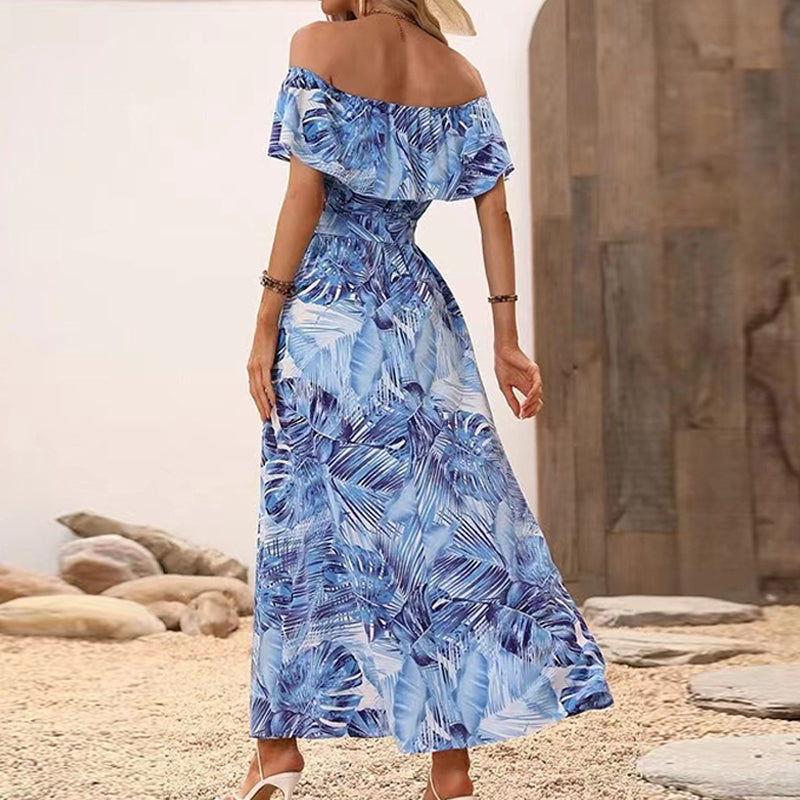 Blaues Off-Shoulder Kleid