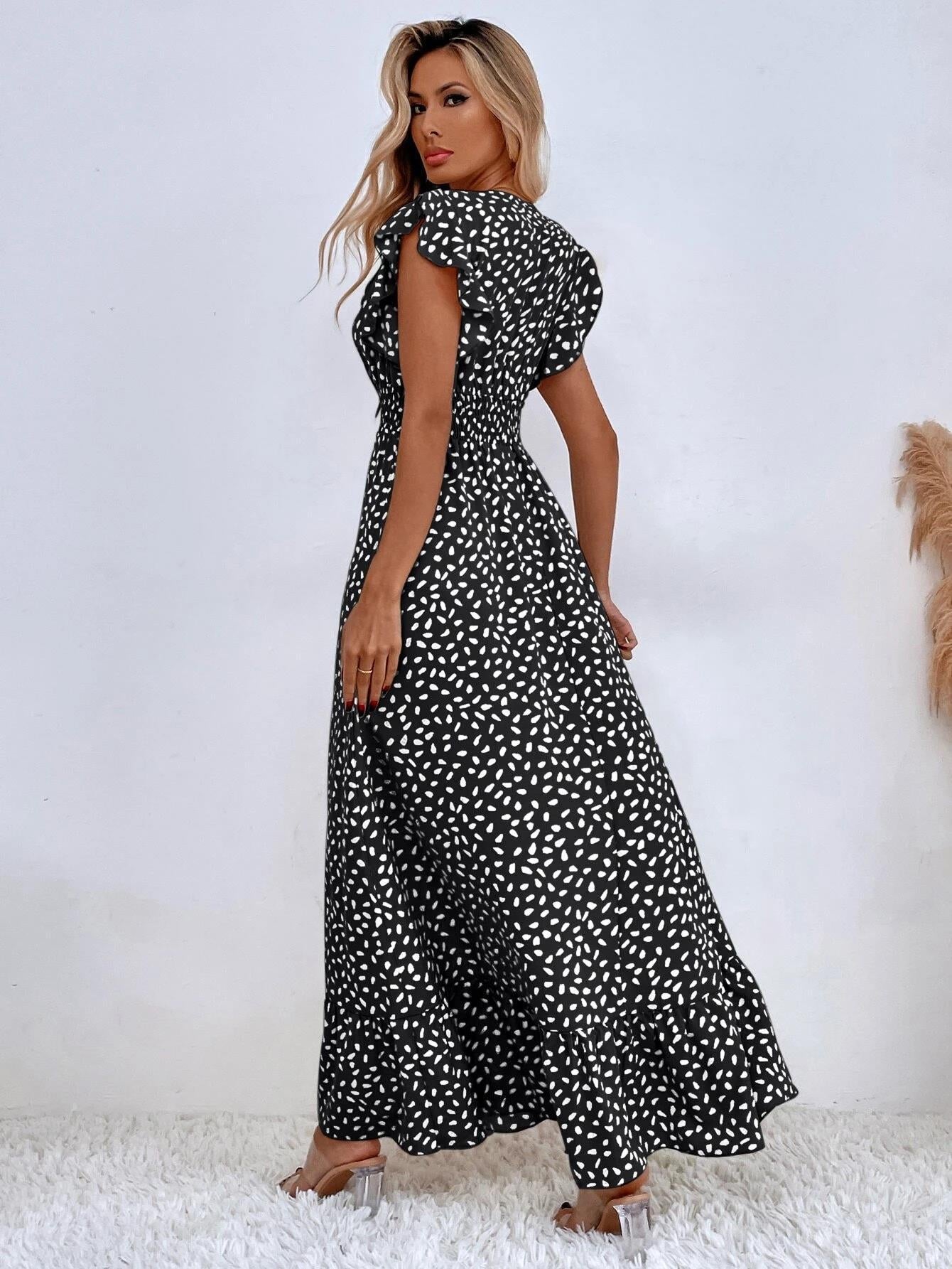 Schwarzes Maxikleid mit Polka Dots