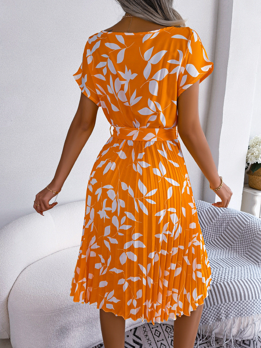 Oranges Midikleid mit Druck