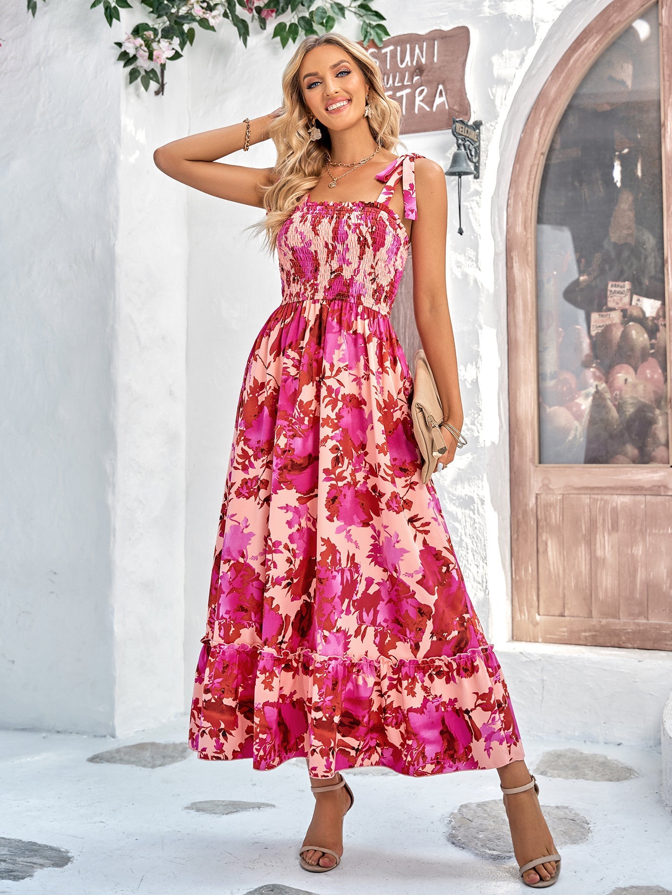 Midikleid mit rosa Druck