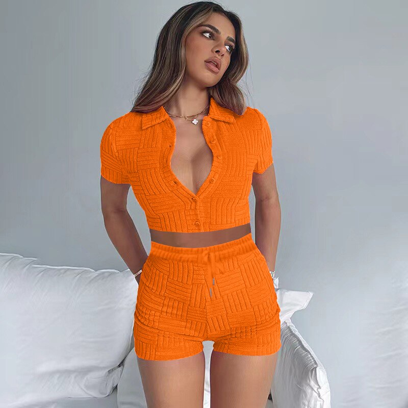 Orangefarbenes Two Piece Set aus Frottee