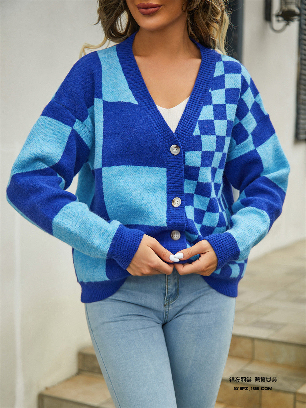 Blaue Cardigan mit Druck