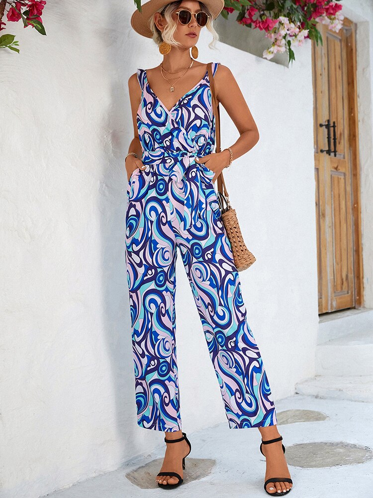 Jumpsuit mit blauem Aufdruck