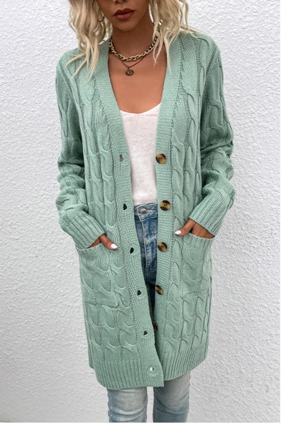 Blau/grüne Strickjacke mit Knöpfen