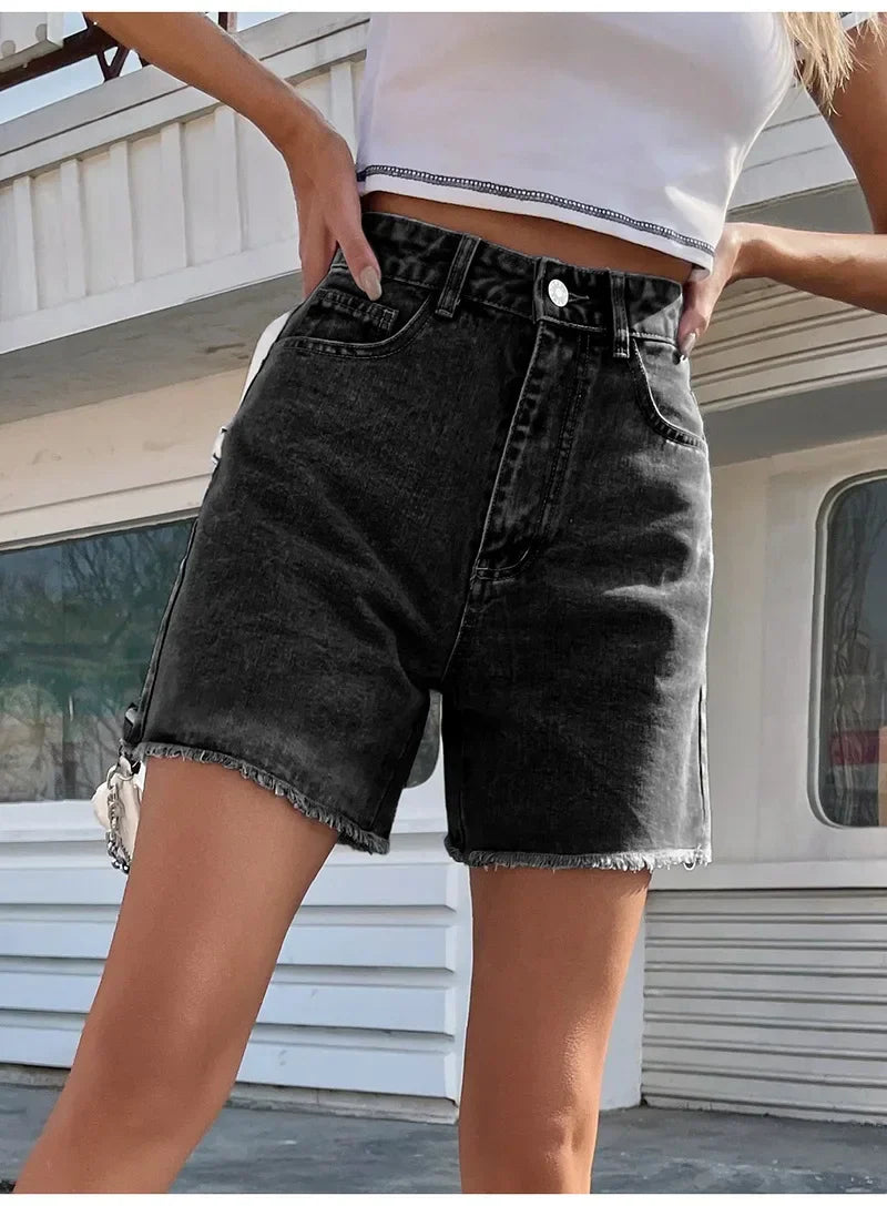 Sasha - Damen High-Waist Sommer-Denimshorts