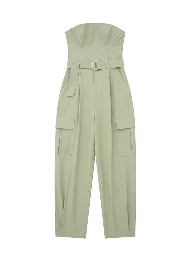 Grüner Strapless Cargo Jumpsuit