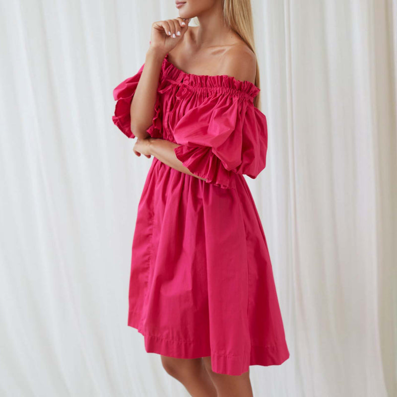 Rosa Off-Shoulder Kleid mit Puffärmeln