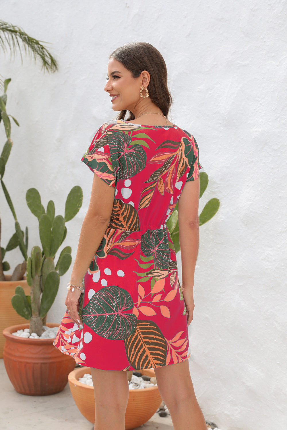 Rot/rosa Kleid mit Sommerprint