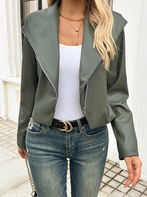 Sanya - Schicke Grau Leder-Herbstjacke für Damen